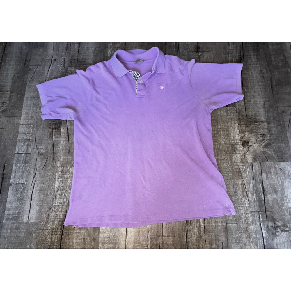 Burberry London Mens XL Purple Pique Polo Shirt Nova Check Trim Short Sleeve